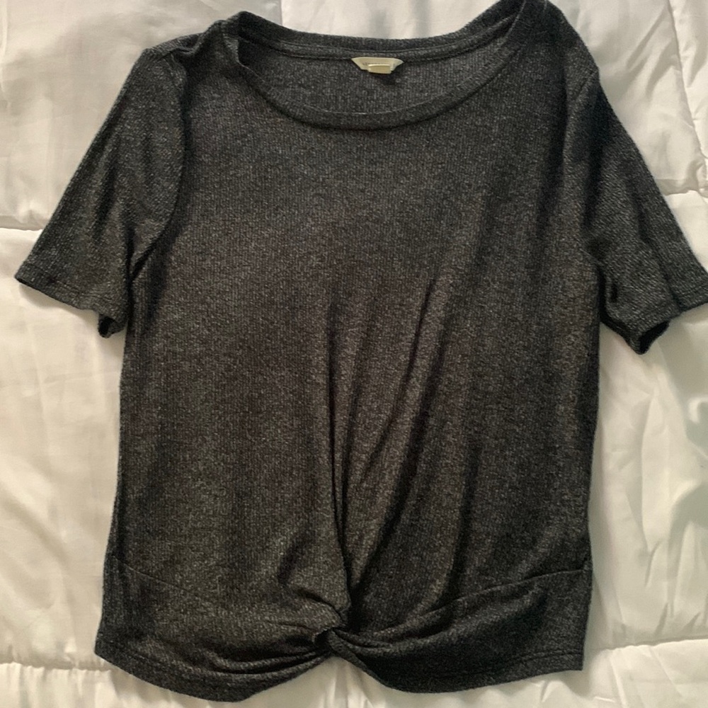 Basic grey top with tied know at bottom